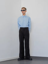 Men's Black Loose Straight Cuffed Pants