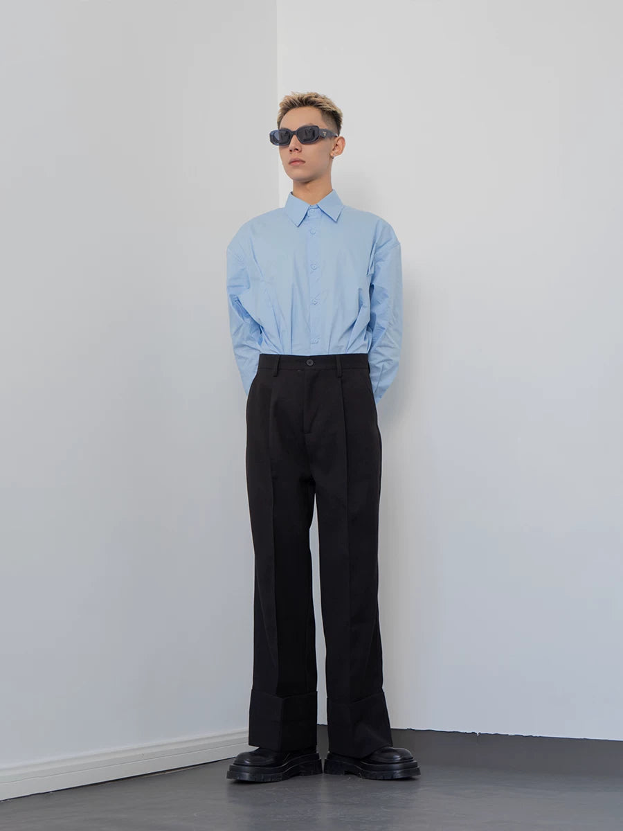 Men's Black Loose Straight Cuffed Pants
