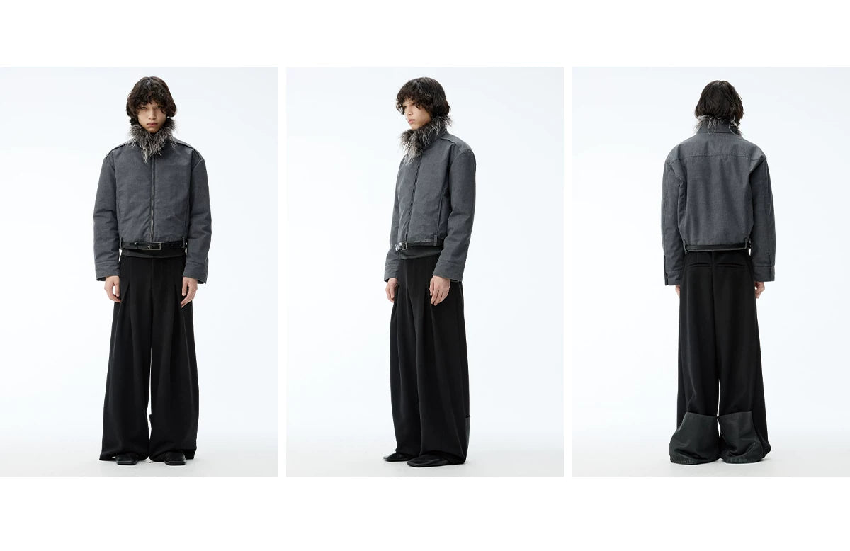 Fitted Two-tone Grid Fur Collar Jacket