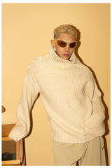 Men's Apricot Wool Side-buttoned Turtleneck Sweater