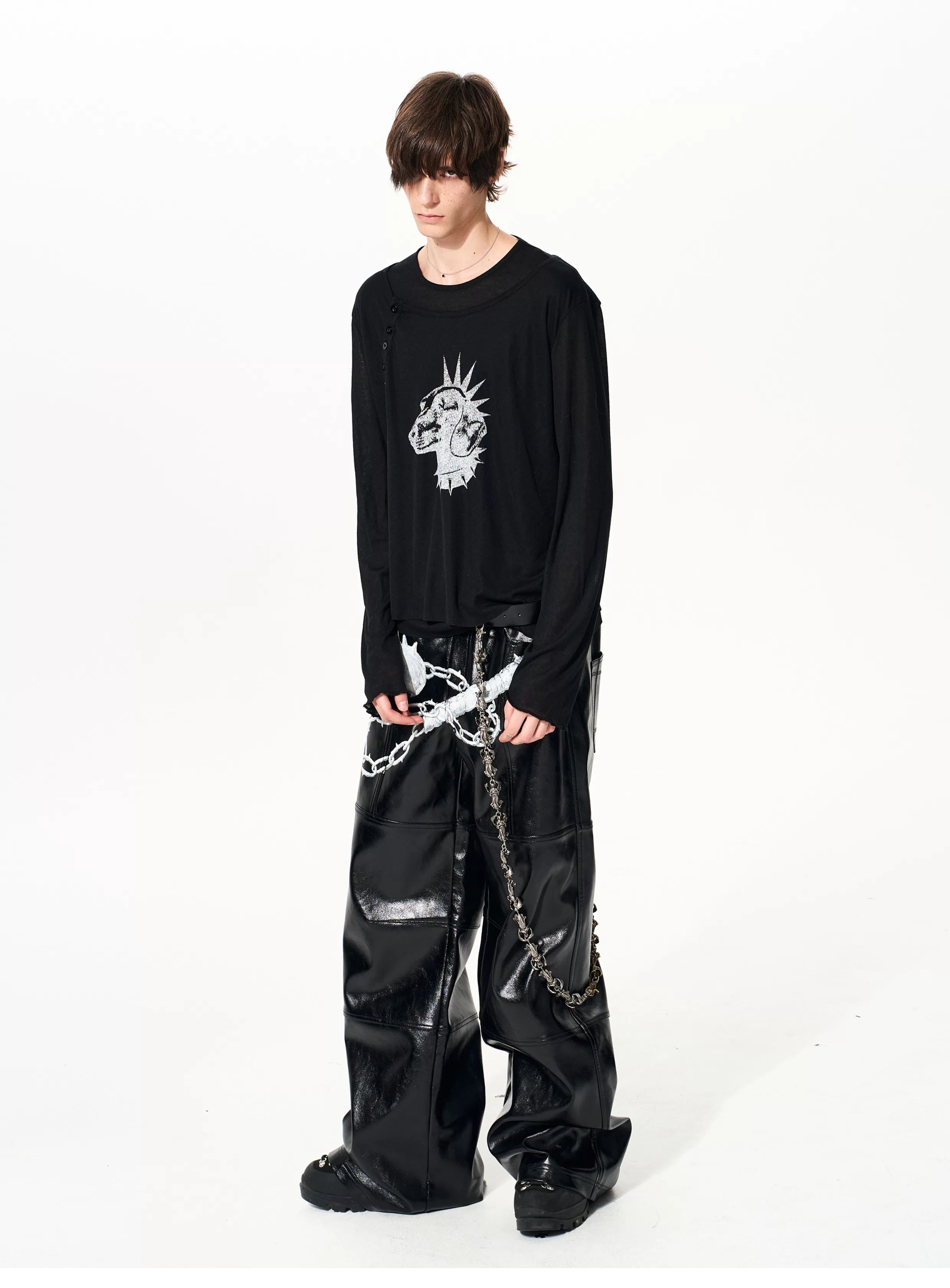 Men's Black Print Twofer Long-Sleeve Tee