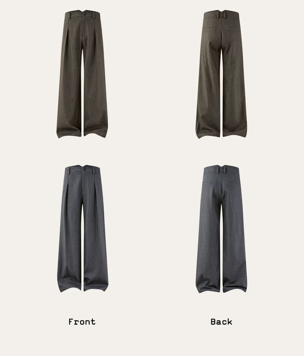 Wide Leg Pleated Wool Houndstooth Pants
