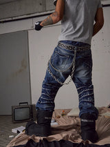 Cleanfit Blue Distressed Straight Flared Jeans