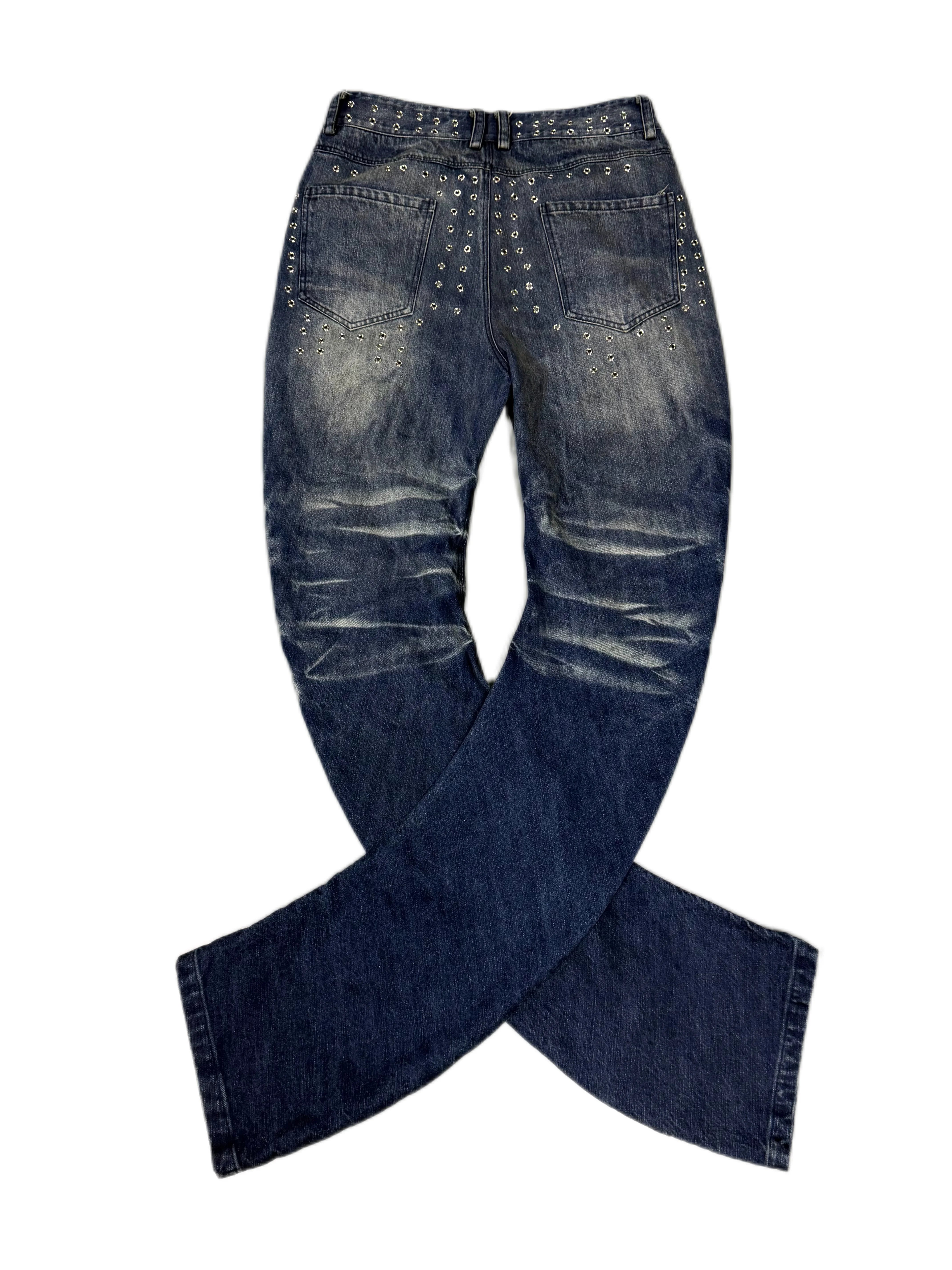 Men's Ice Blue Distressed Curved Jeans