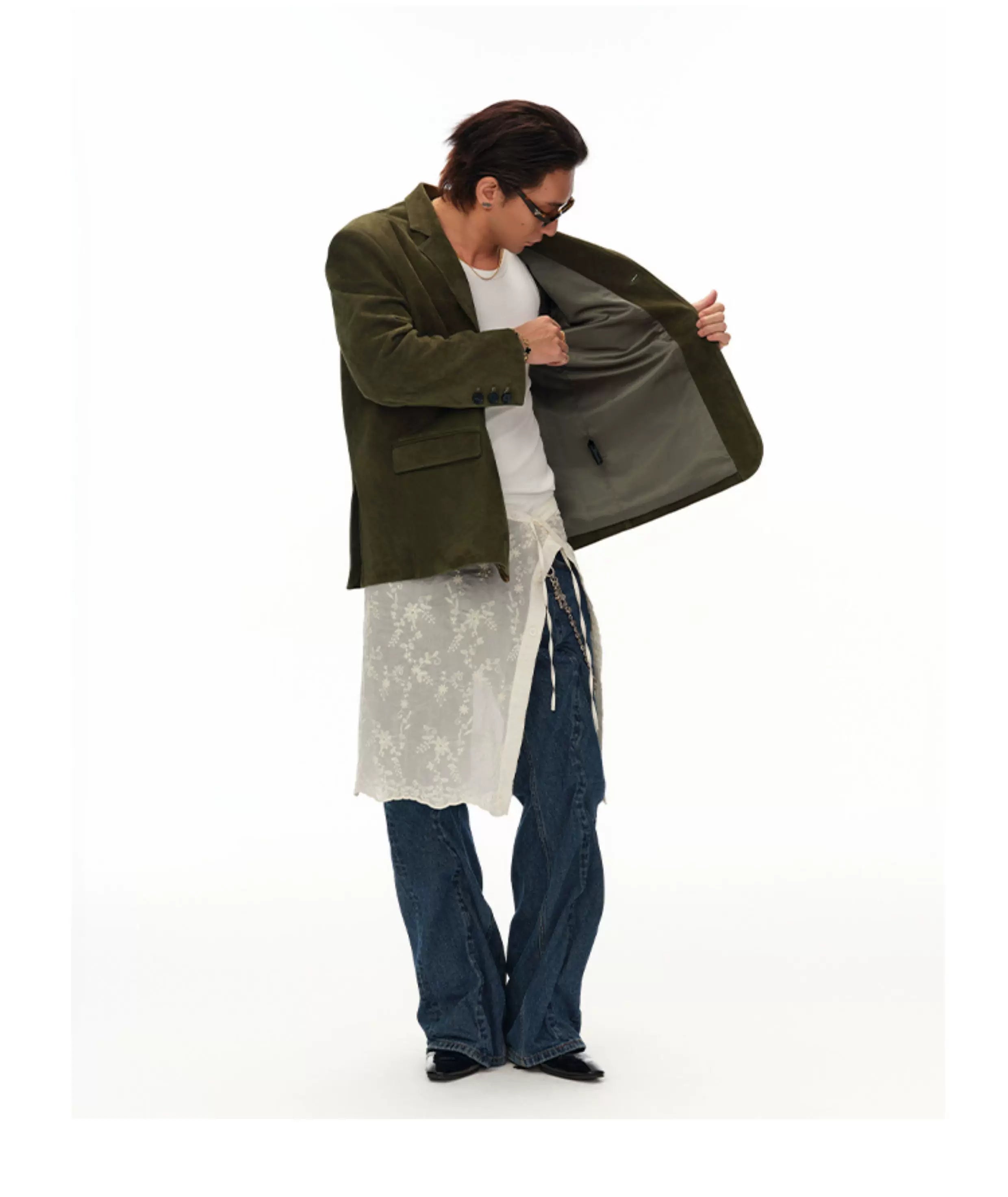Men's Moss Green Cashmere Leather Blazer