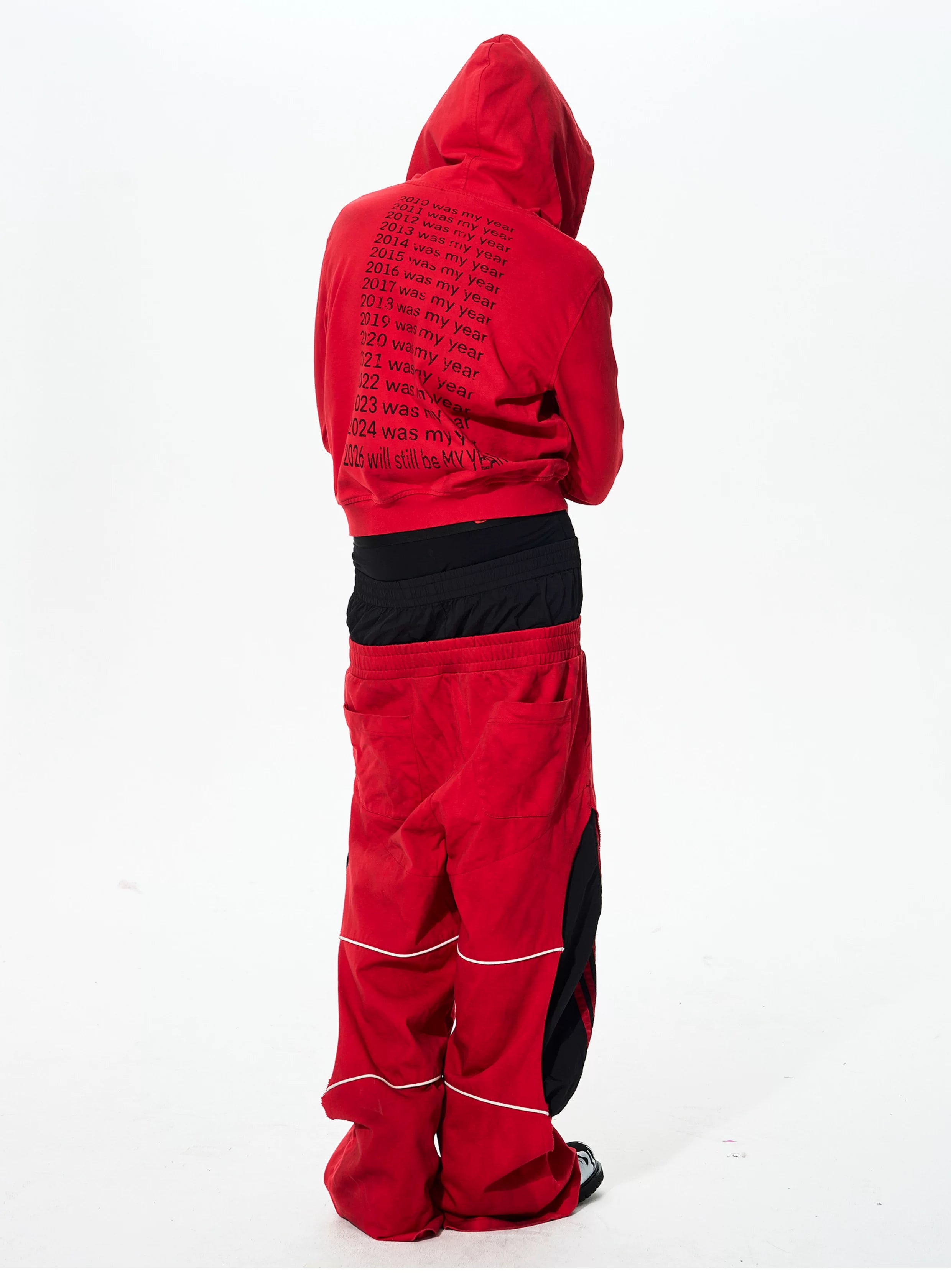 Men's Double-Waistband Striped Embroidered Sweatpants