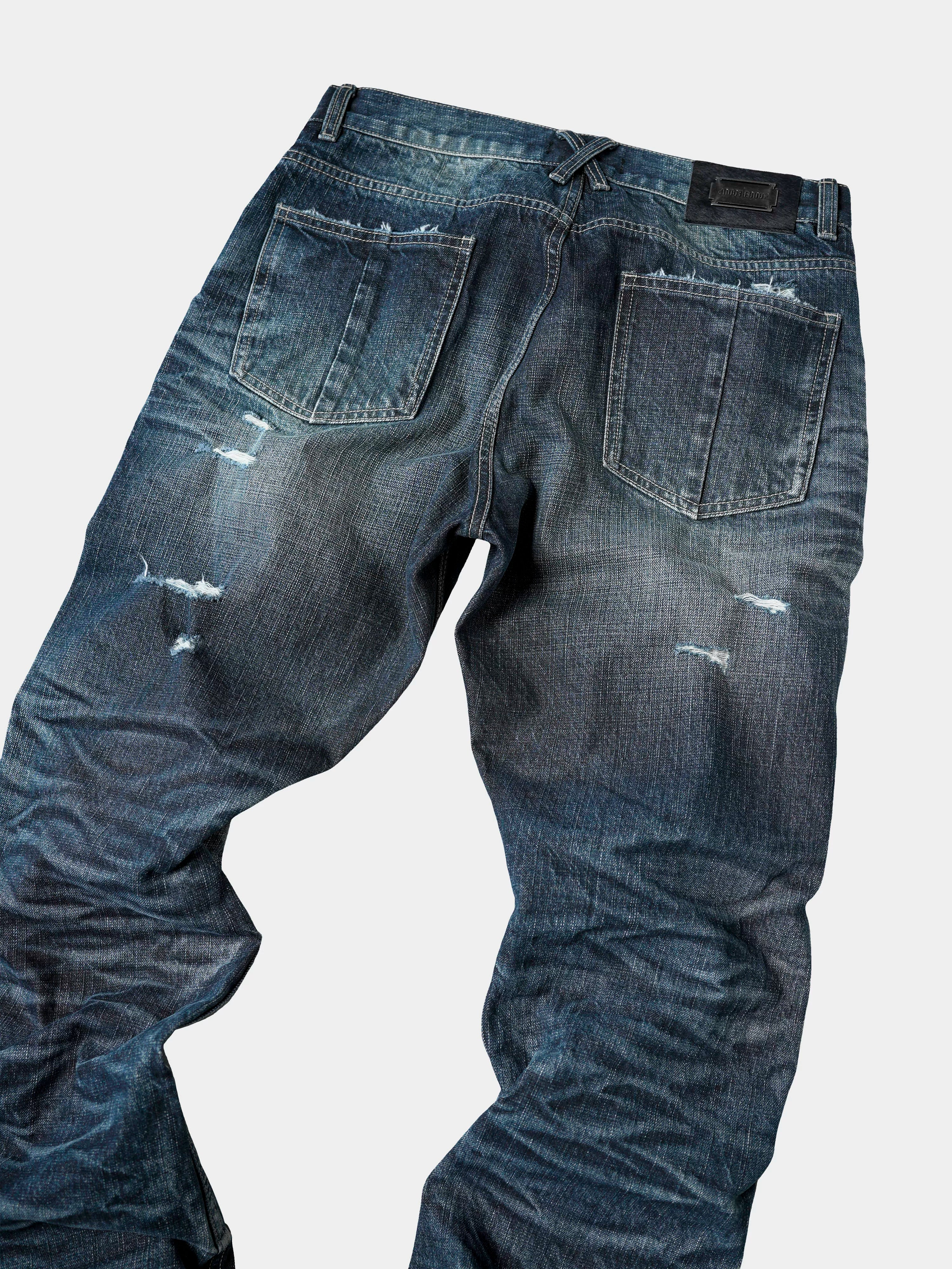 Distressed Red Selvedge Straight Jeans