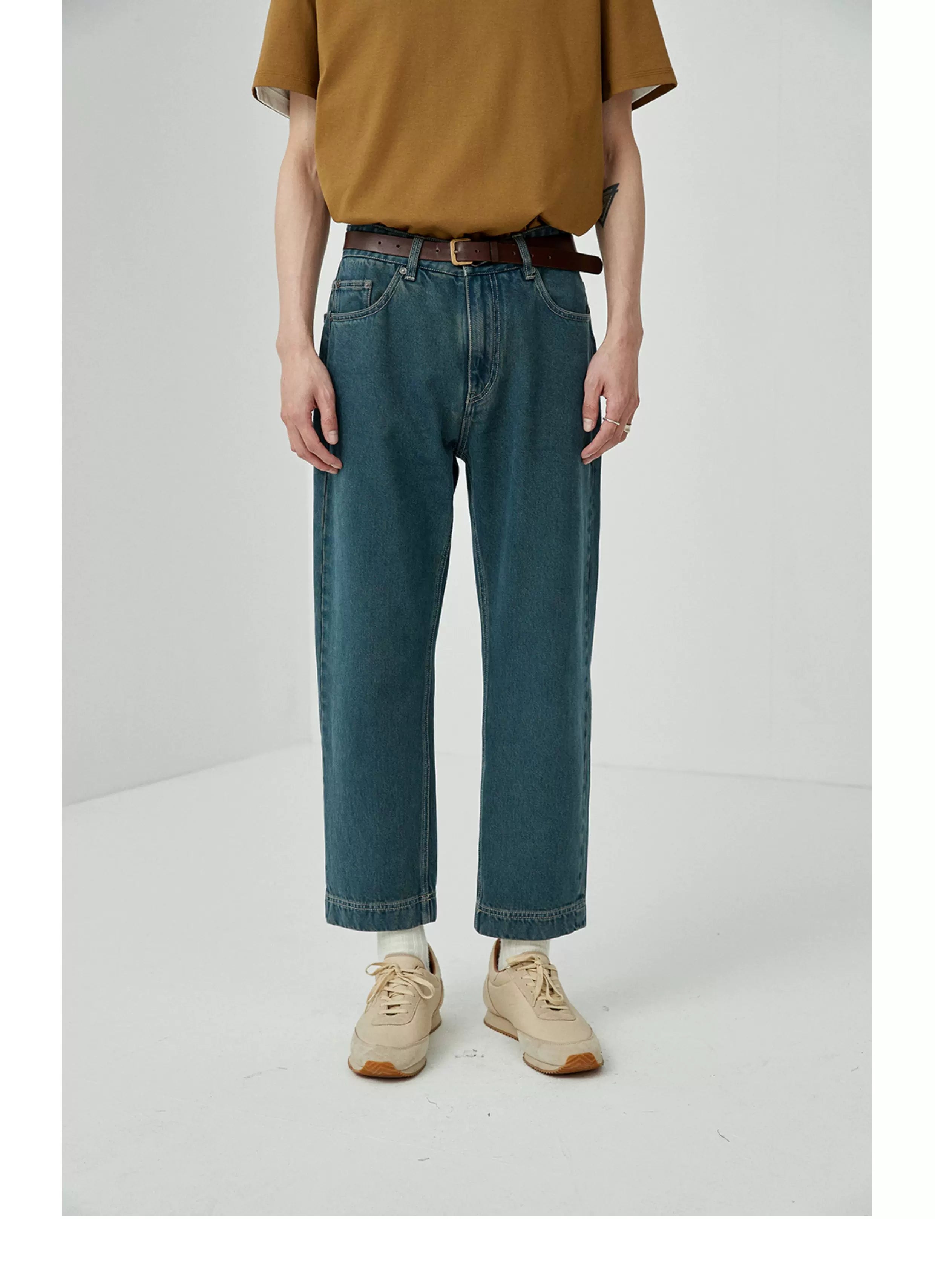 Vintage Washed Straight Ankle Jeans