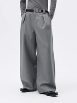 Grey Striped Wide Leg Lyocell Pants