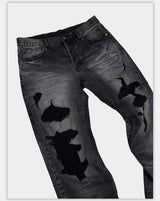 Distressed Gray Wash Relaxed Curved Jeans