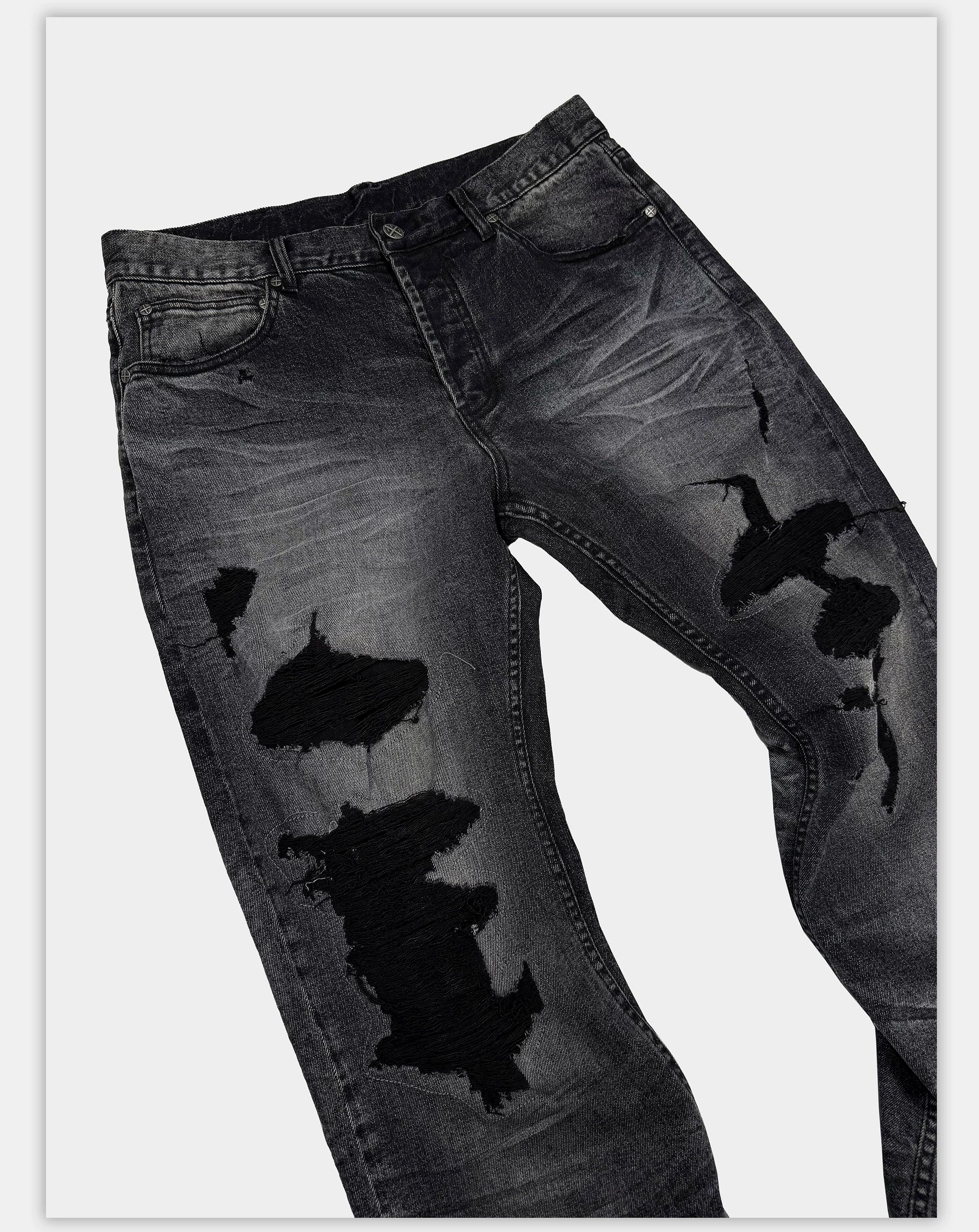 Distressed Gray Wash Relaxed Curved Jeans