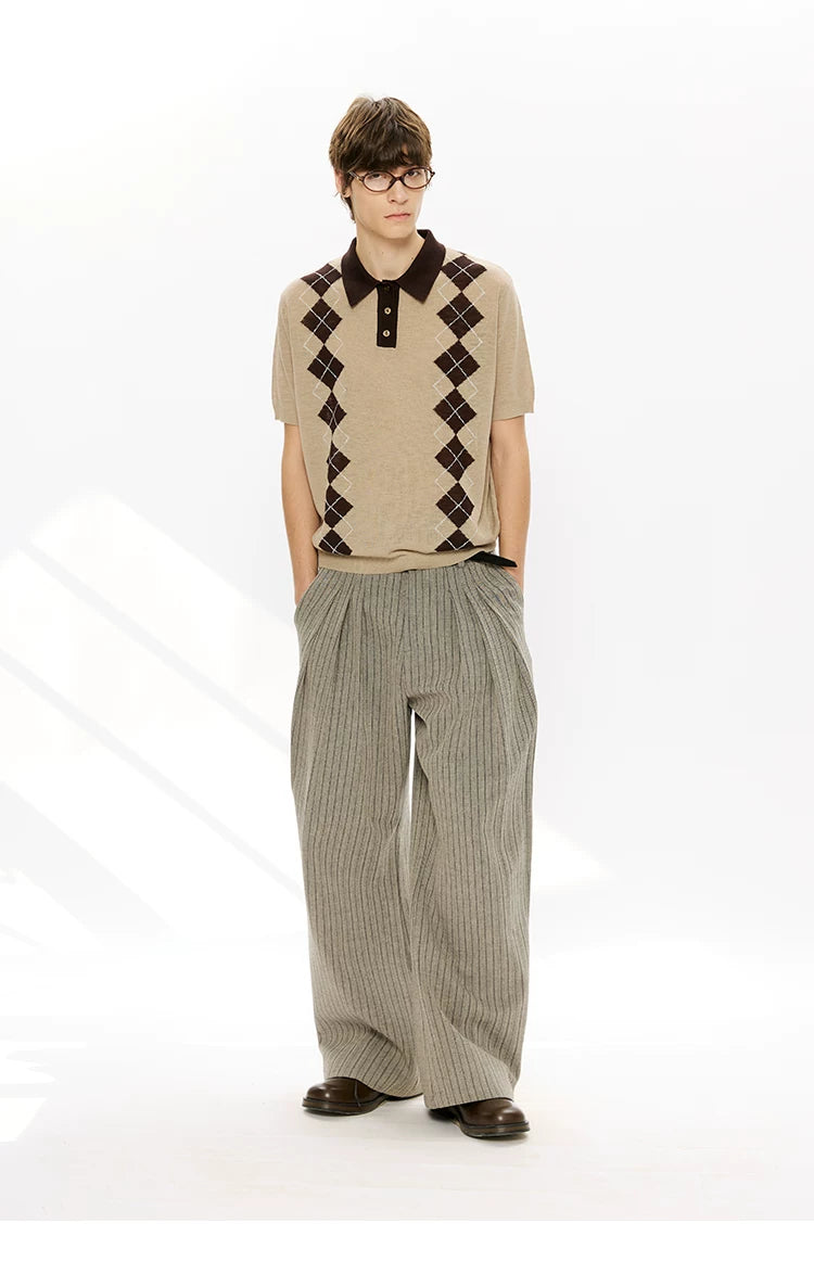 Men's Summer Contrast Diamond Knit Polo