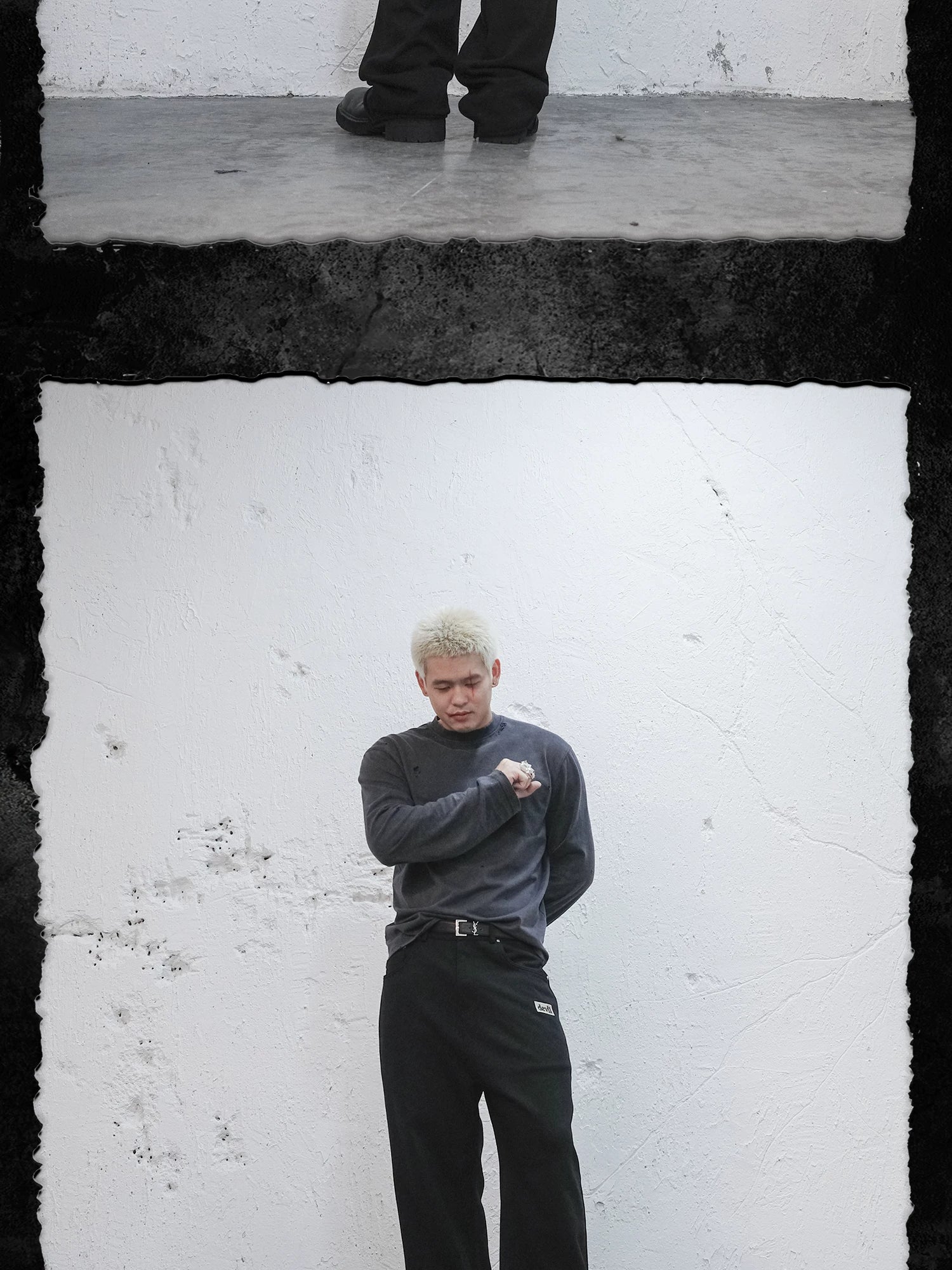Embroidered Devil Straight-Leg Denim-Style Terry Sweatpants