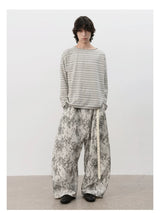 Striped Roll Cuff Drop Shoulder Top