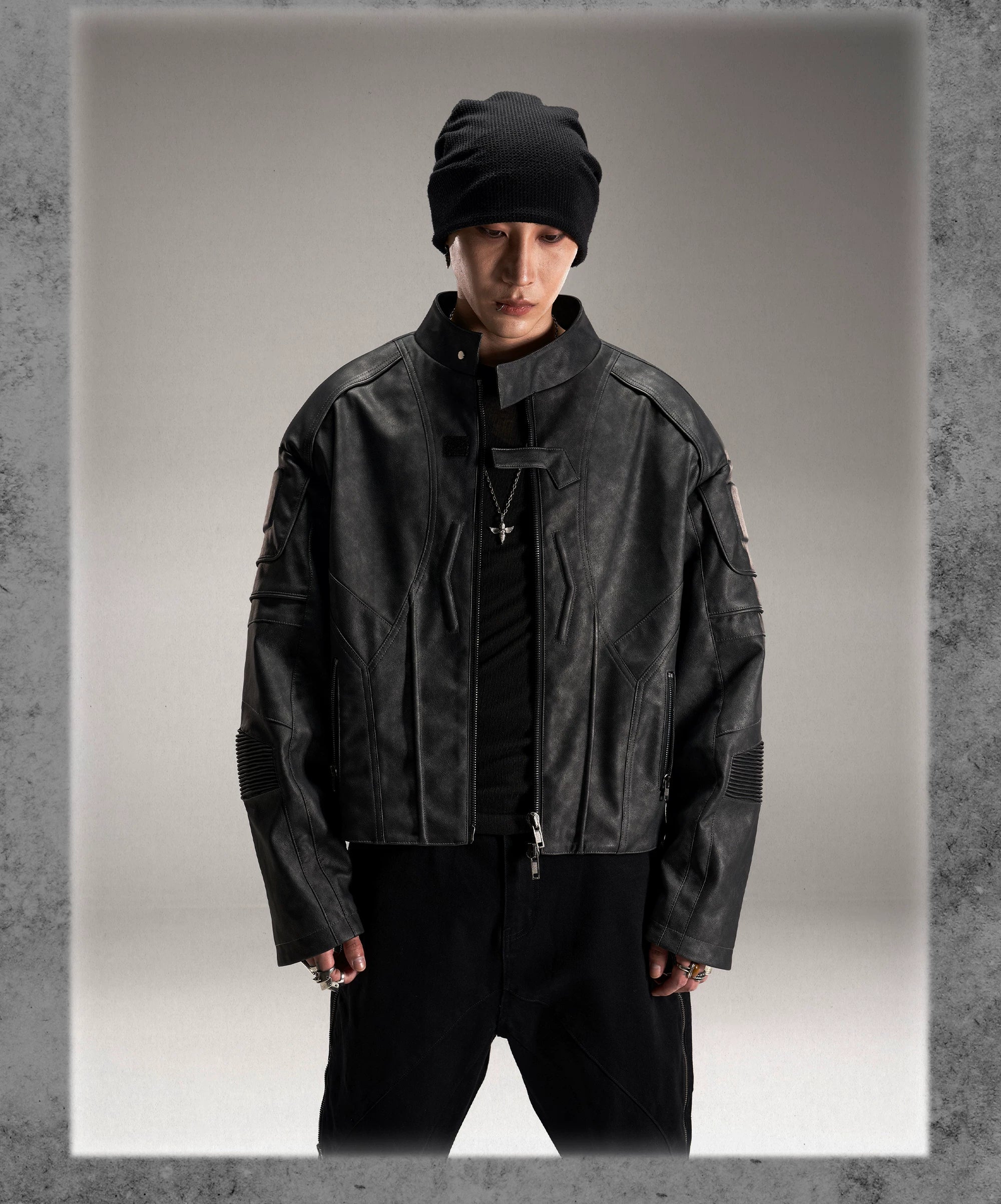 Distressed Deconstructed Biker Leather Jacket