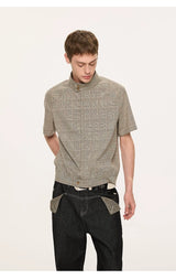 White Short Sleeve Harrington Houndstooth Shirt