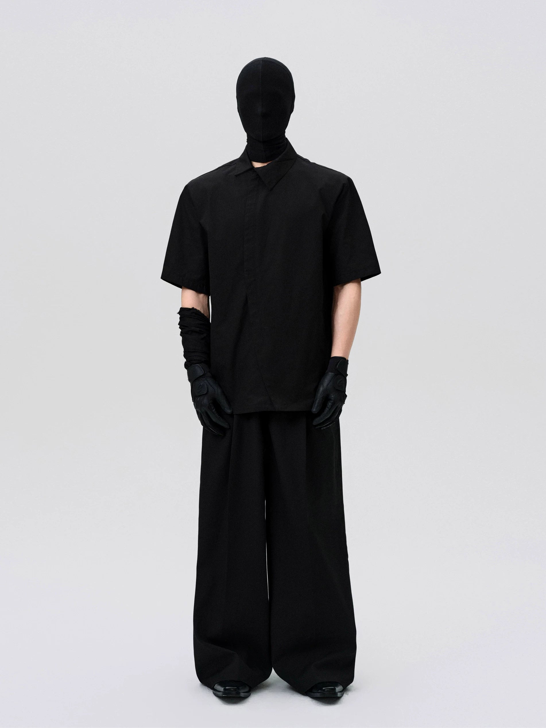Asymmetric Slant Collar Short Sleeve Shirt