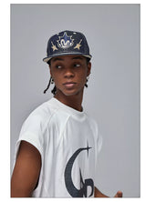 Embroidered Flat-Brim Denim Baseball Cap