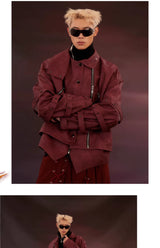 Studded Washed Distressed Swallow-tail Leather Jacket