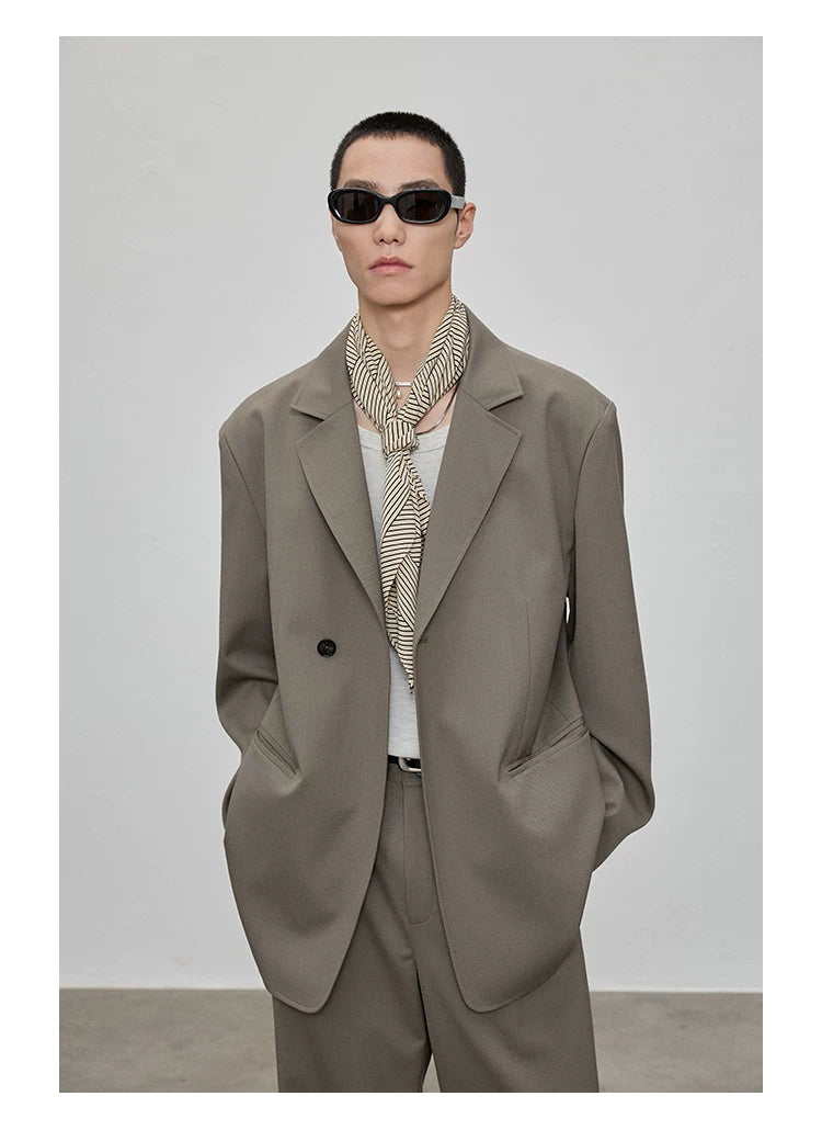 Casual Notched Lapel Wool Blend Blazer