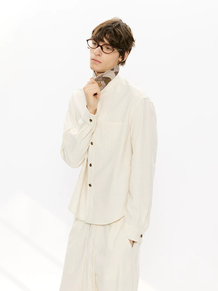 Long-sleeve Floral Color-block Tencel Linen Shirt