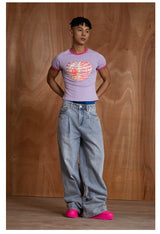 Slim Purple Heart Skeleton Rhinestone Tee
