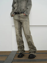 Mud-Dyed Distressed Bootcut Jeans
