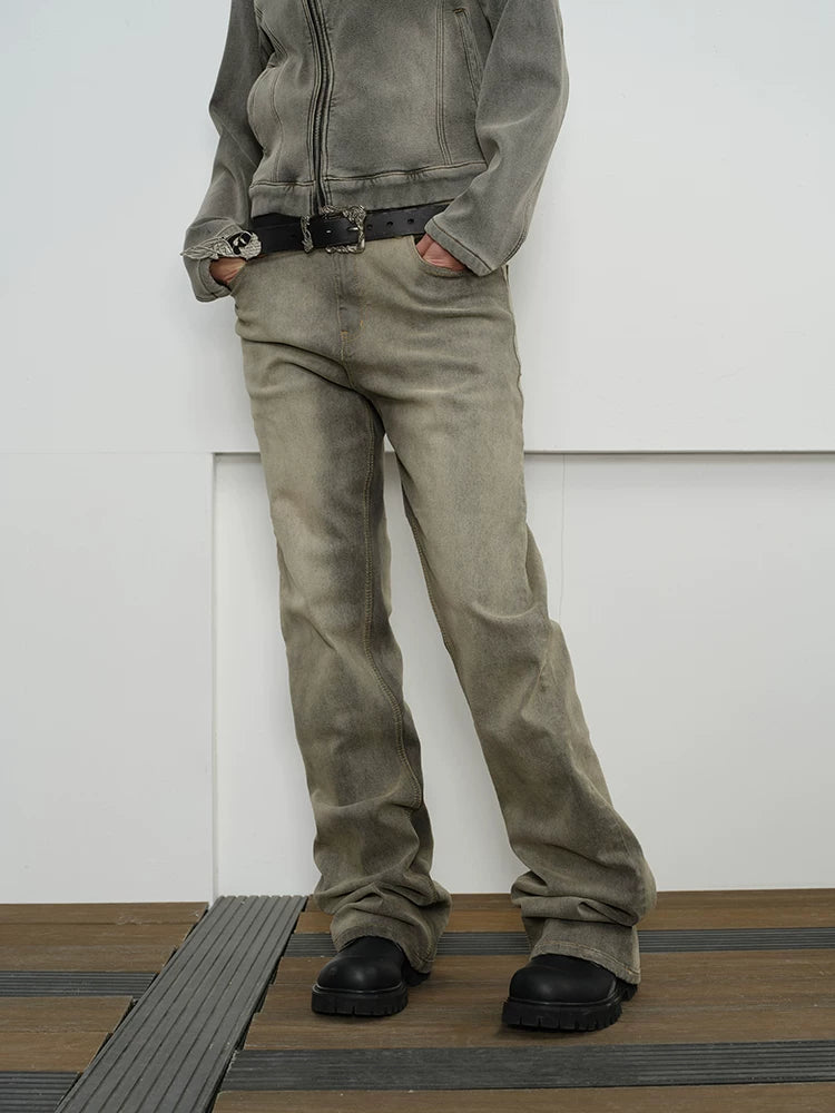 Mud-Dyed Distressed Bootcut Jeans