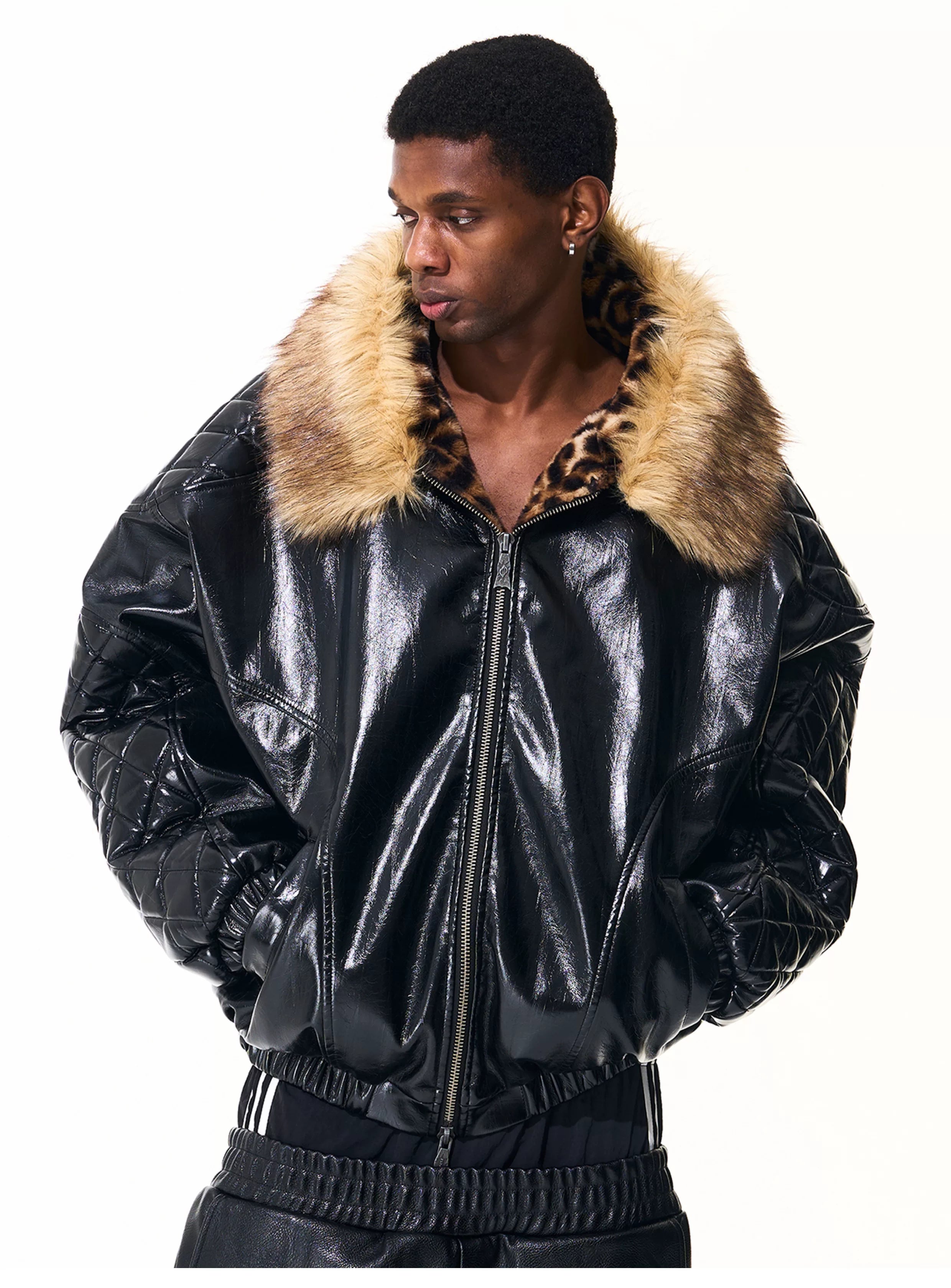 Men's Reversible Quilted Leopard Leather Jacket