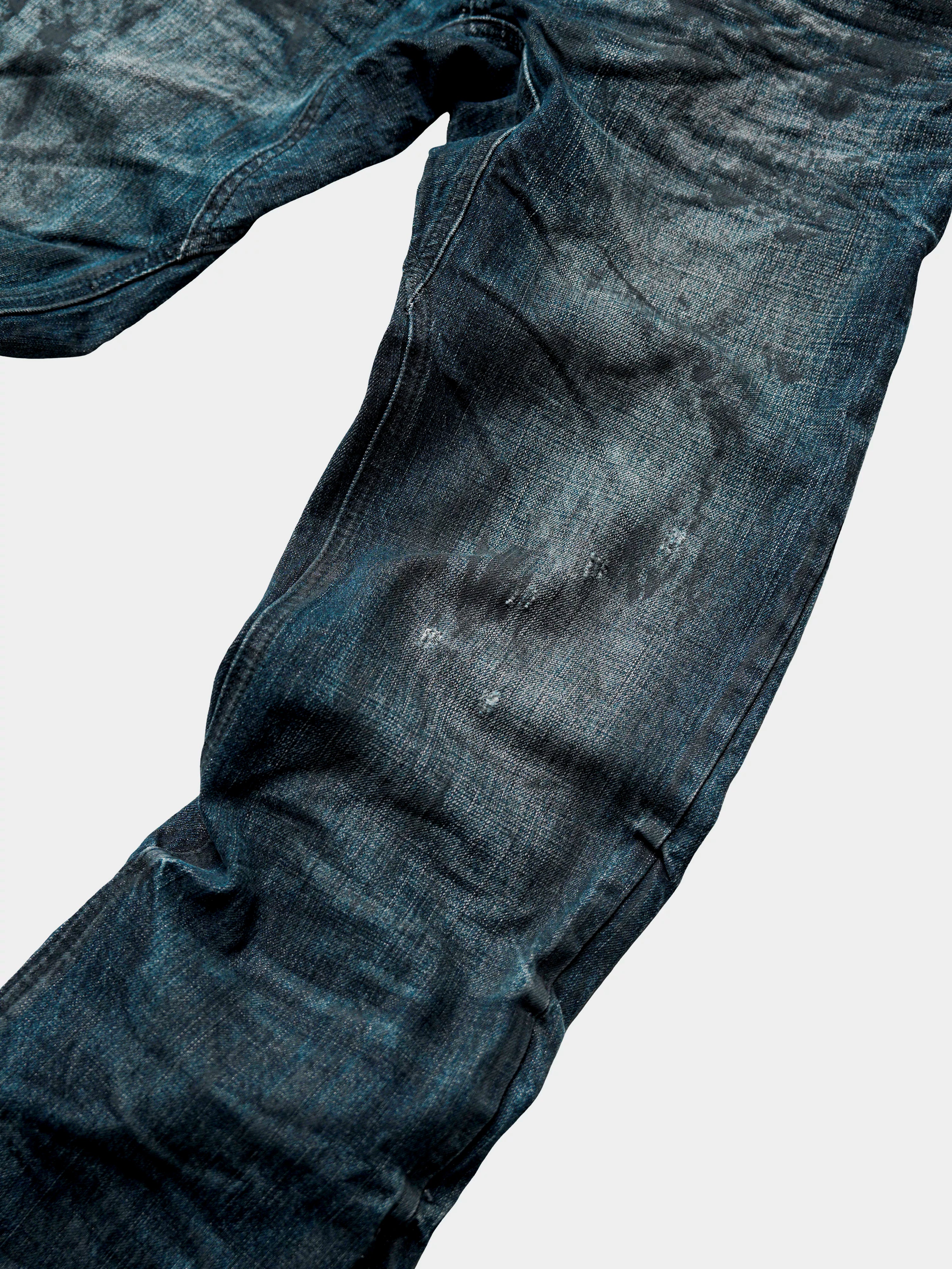 Distressed Washed Blue Straight Leg Jeans