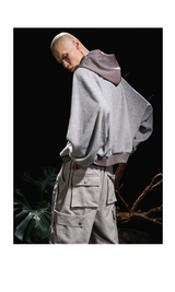 Batwing Sleeve Paneled Zip Knit Sweatshirt