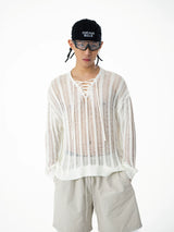 Men's Long Sleeve Striped Mesh Tee