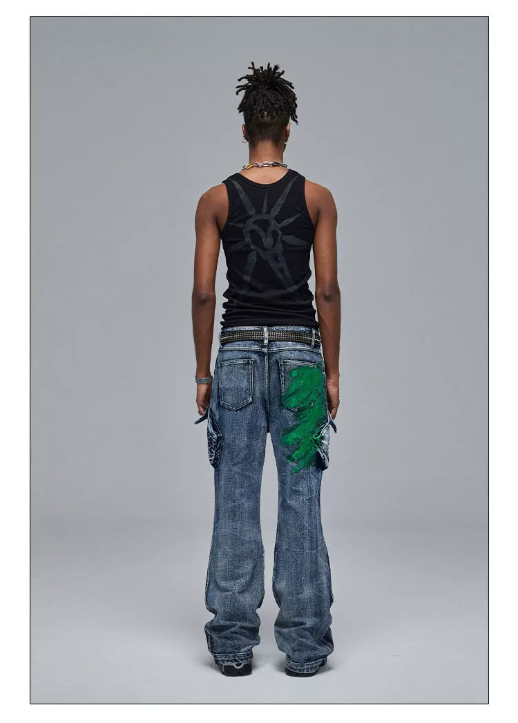Cleanfit Green Washed Multi-pocket Straight Jeans