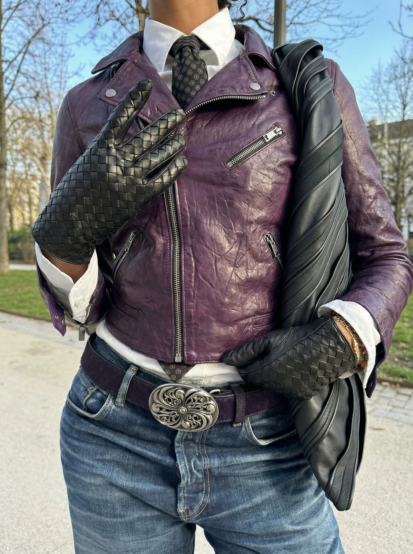 Vintage Purple Horsehair Leather Belt