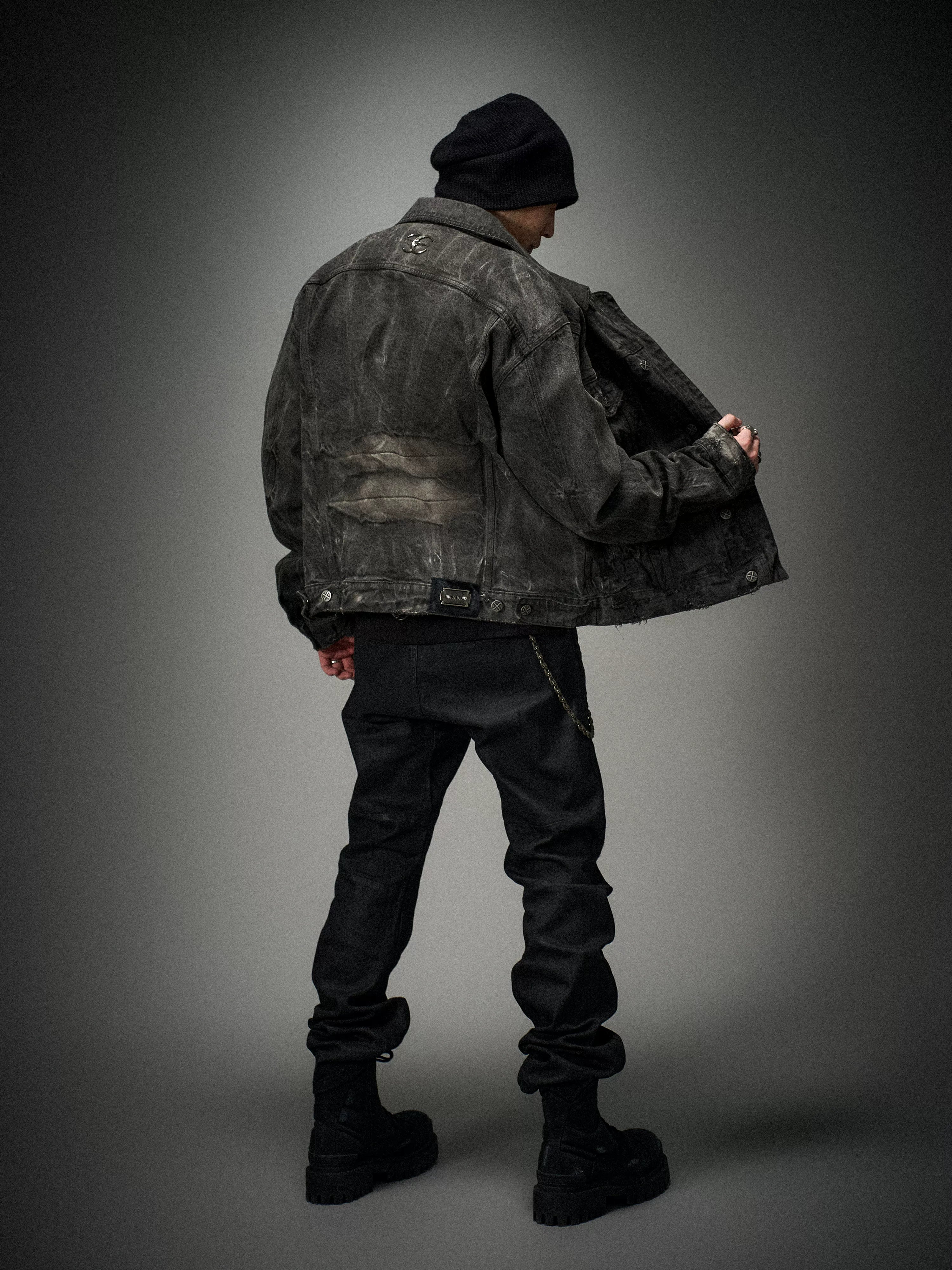 Loose Heavy Washed Distressed Denim Jacket