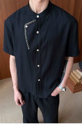 Contrast False Placket Short Sleeve Shirt