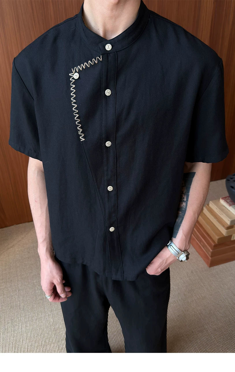 Contrast False Placket Short Sleeve Shirt