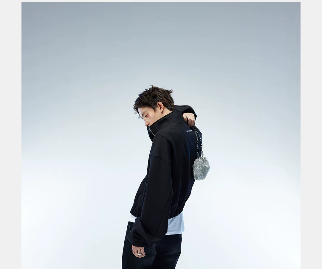 Asymmetric Zip Cropped Turtleneck Jacket