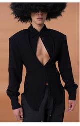Men's Long-Sleeve Deep-V Cinched Linen Shirts