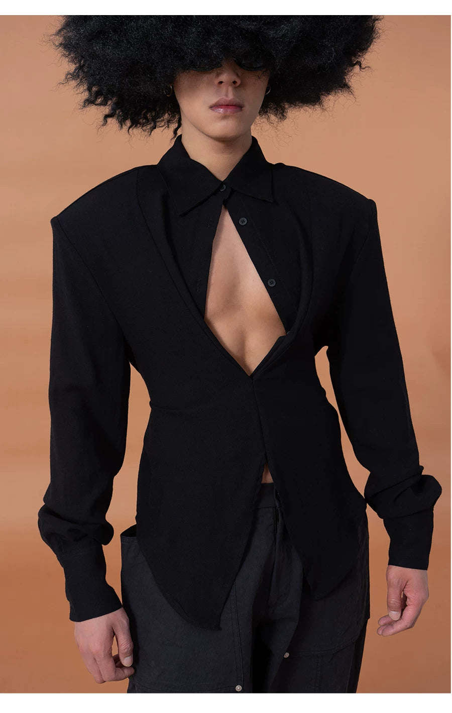 Men's Long-Sleeve Deep-V Cinched Linen Shirts