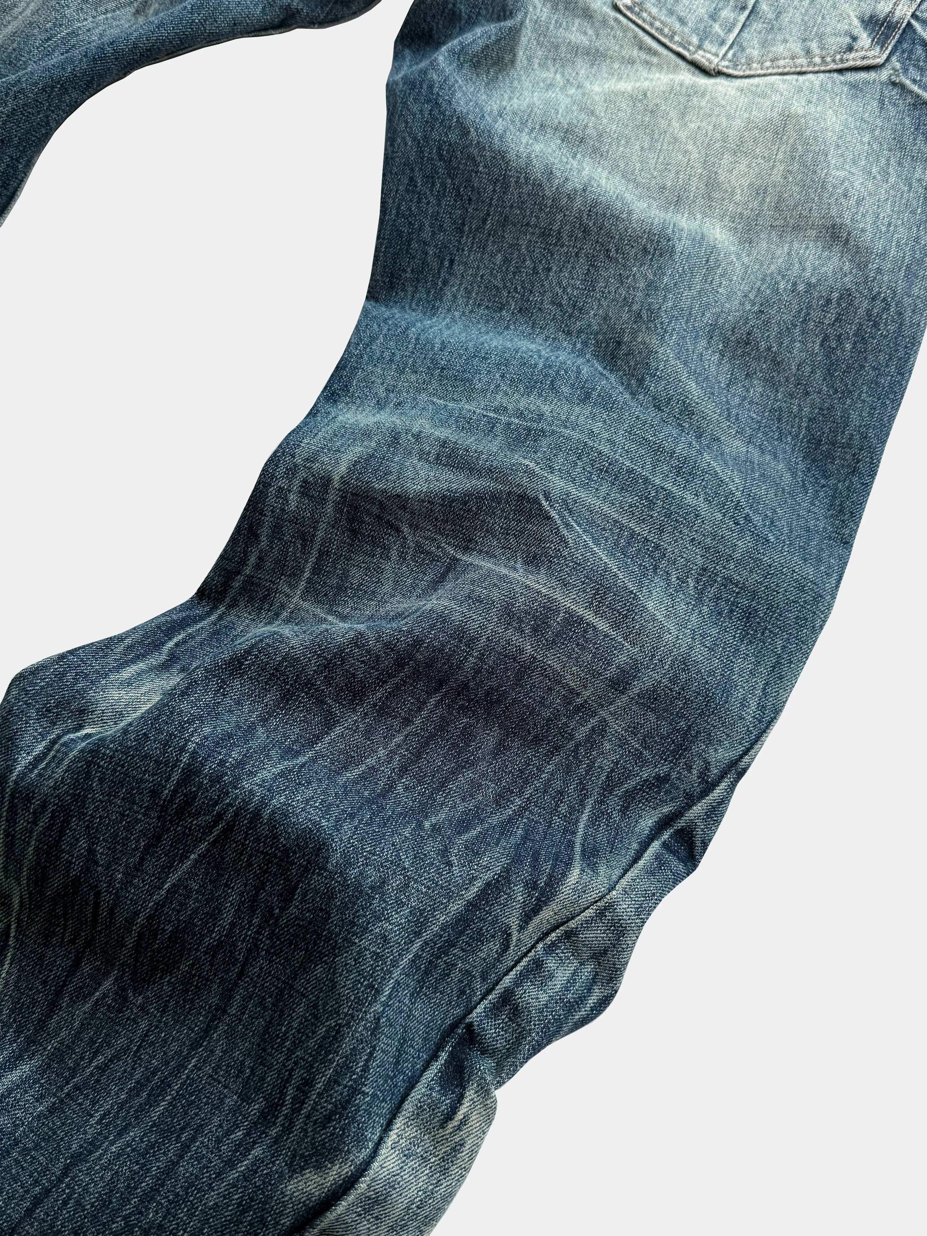 Vintage Washed Blue Printed Curved Jeans