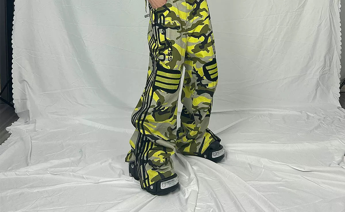 Yellow Camo Suede Knee Racing Pants