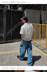 Wide Leg Cuffed Washed Jeans