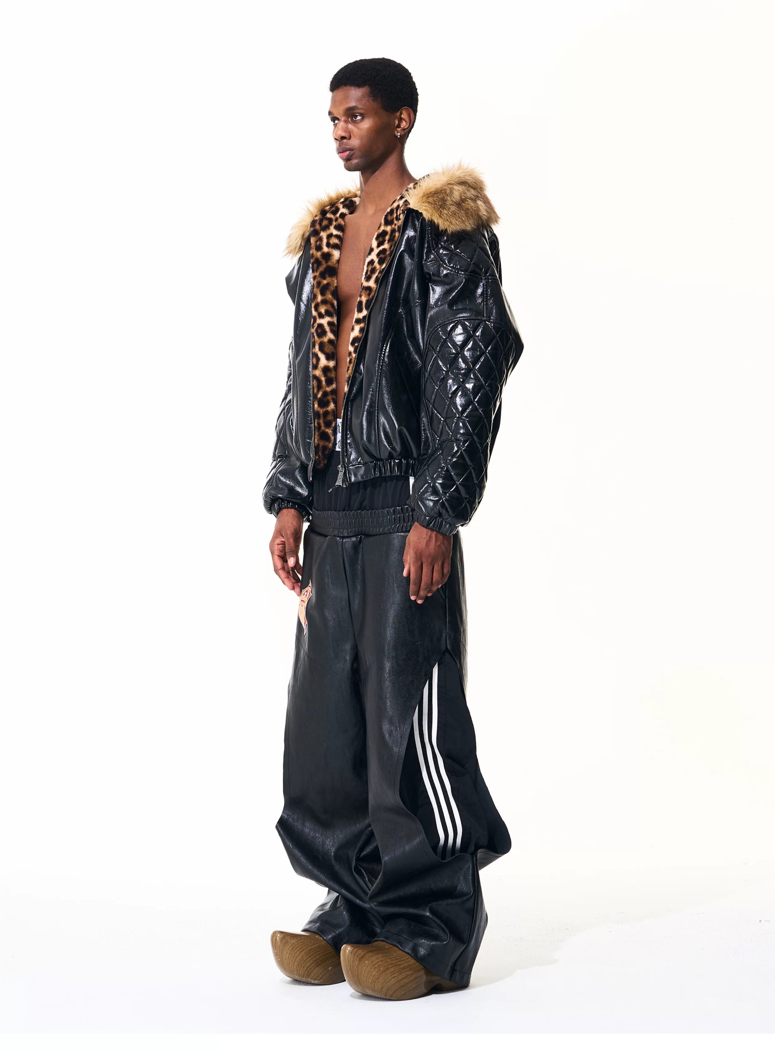 Men's Reversible Quilted Leopard Leather Jacket