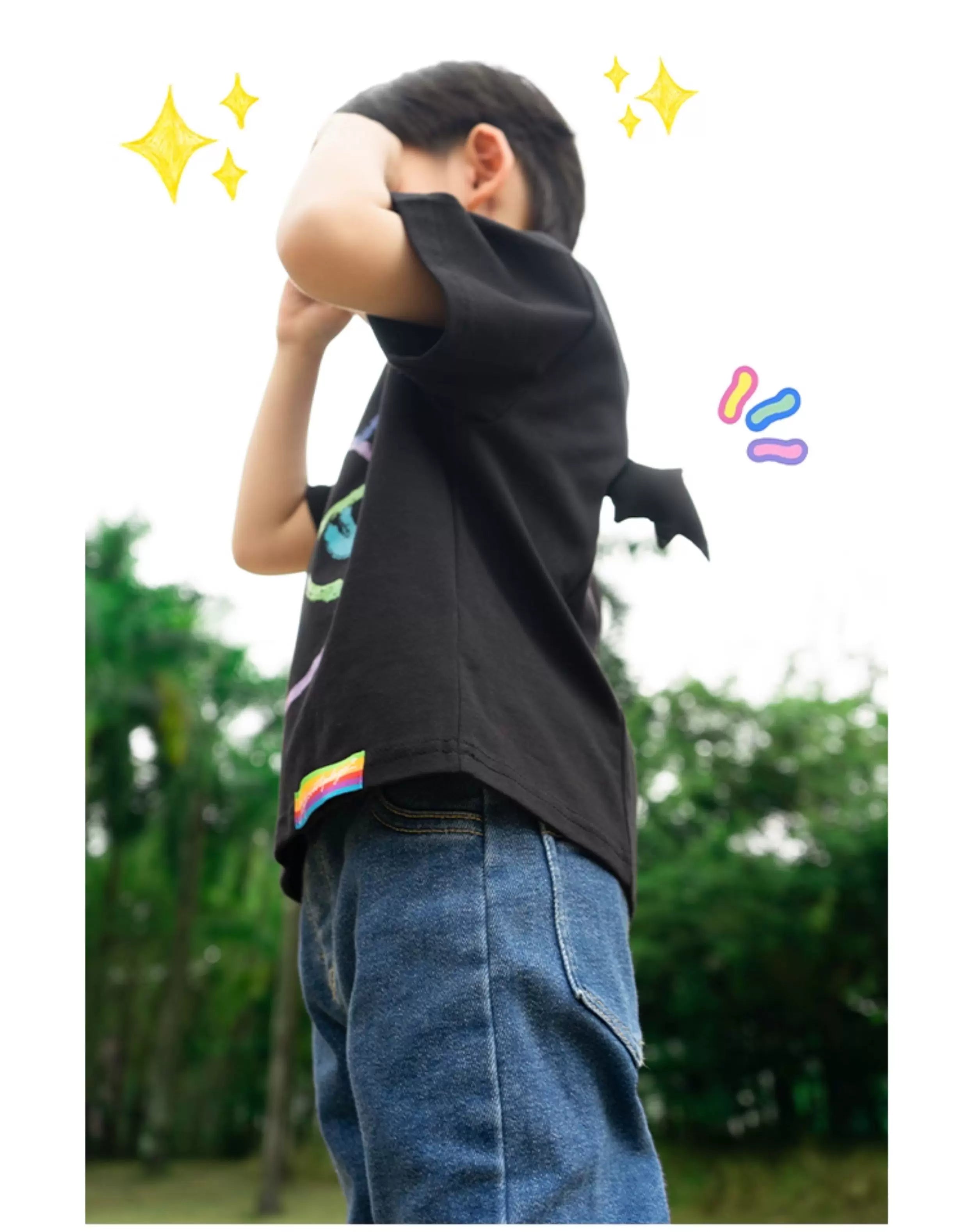 Black Graffiti Devil Wings Cotton Tees