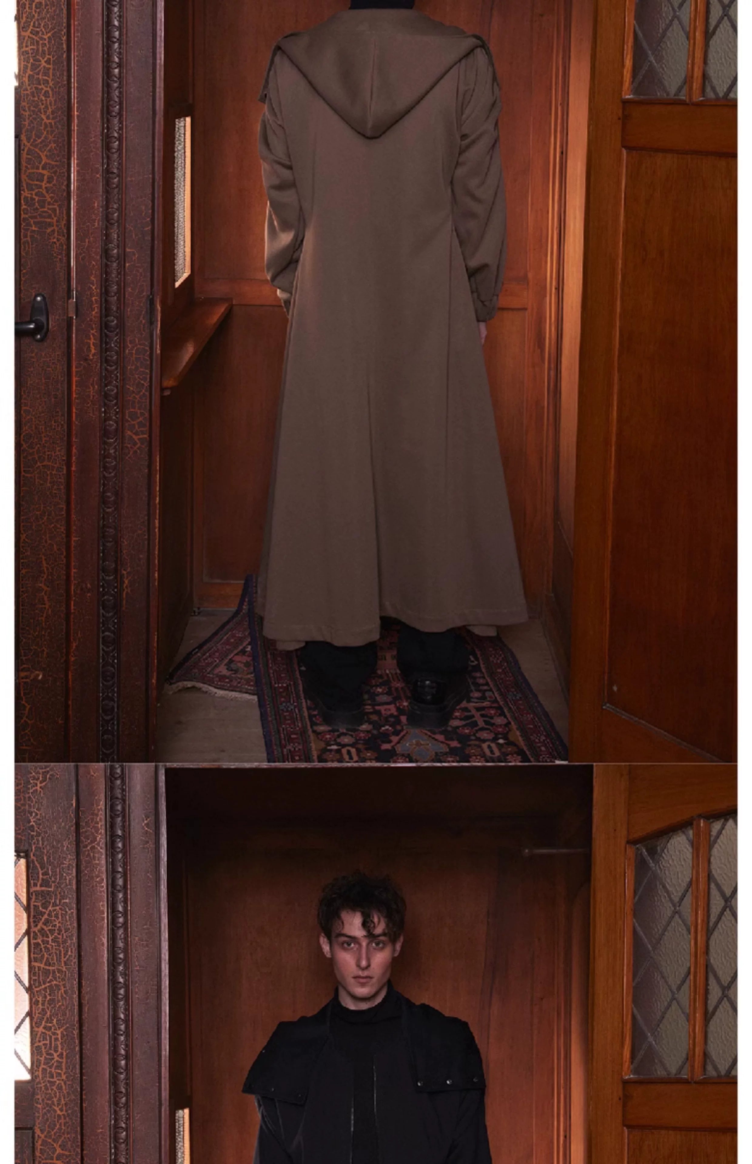 Unisex Hooded Ruched-Waist Cape Coat