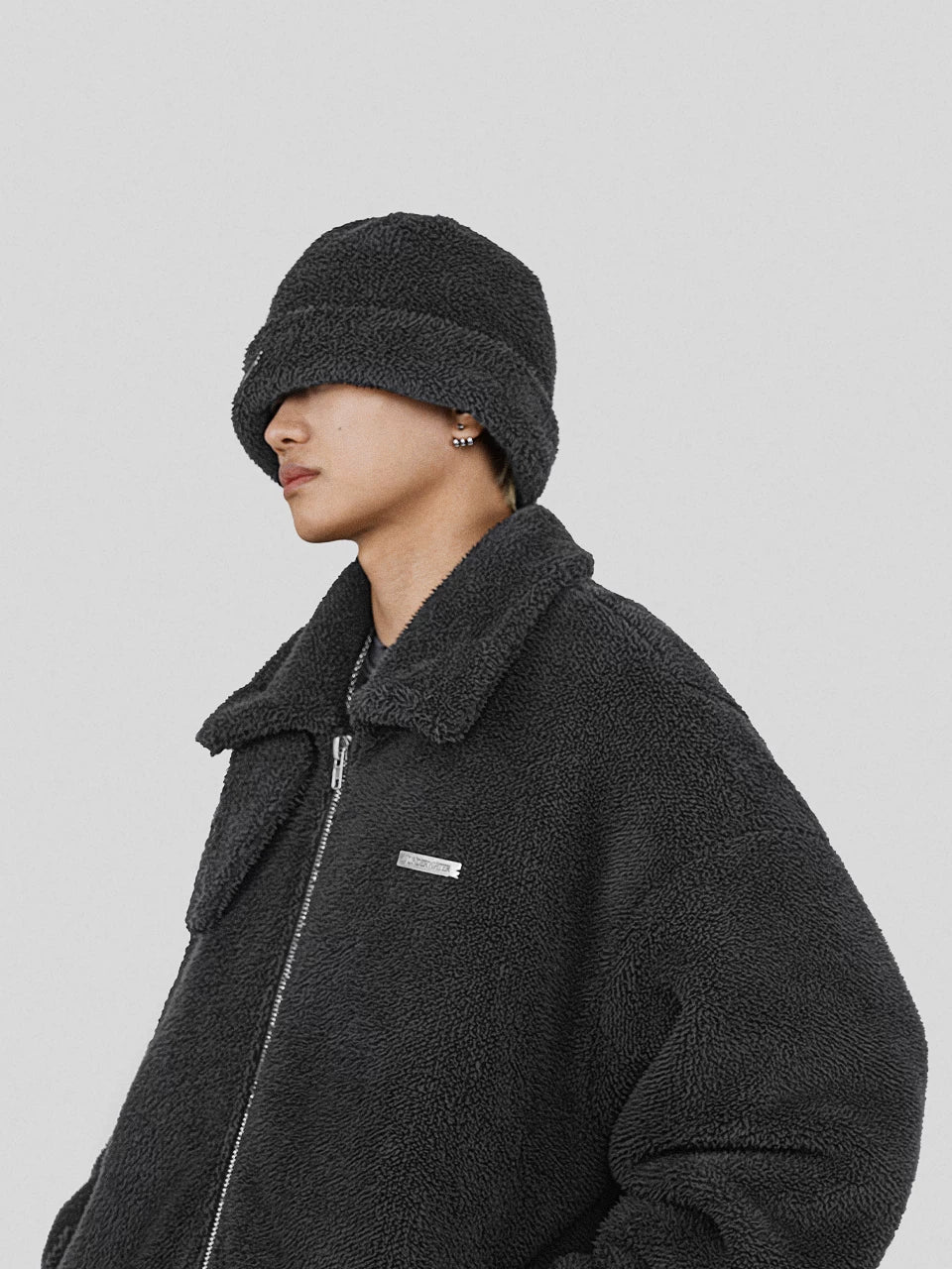 Distressed Black Fleece Bucket Hat