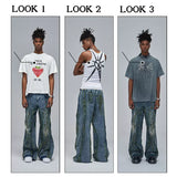American Wide-Leg Washed Dirtyfit Jeans