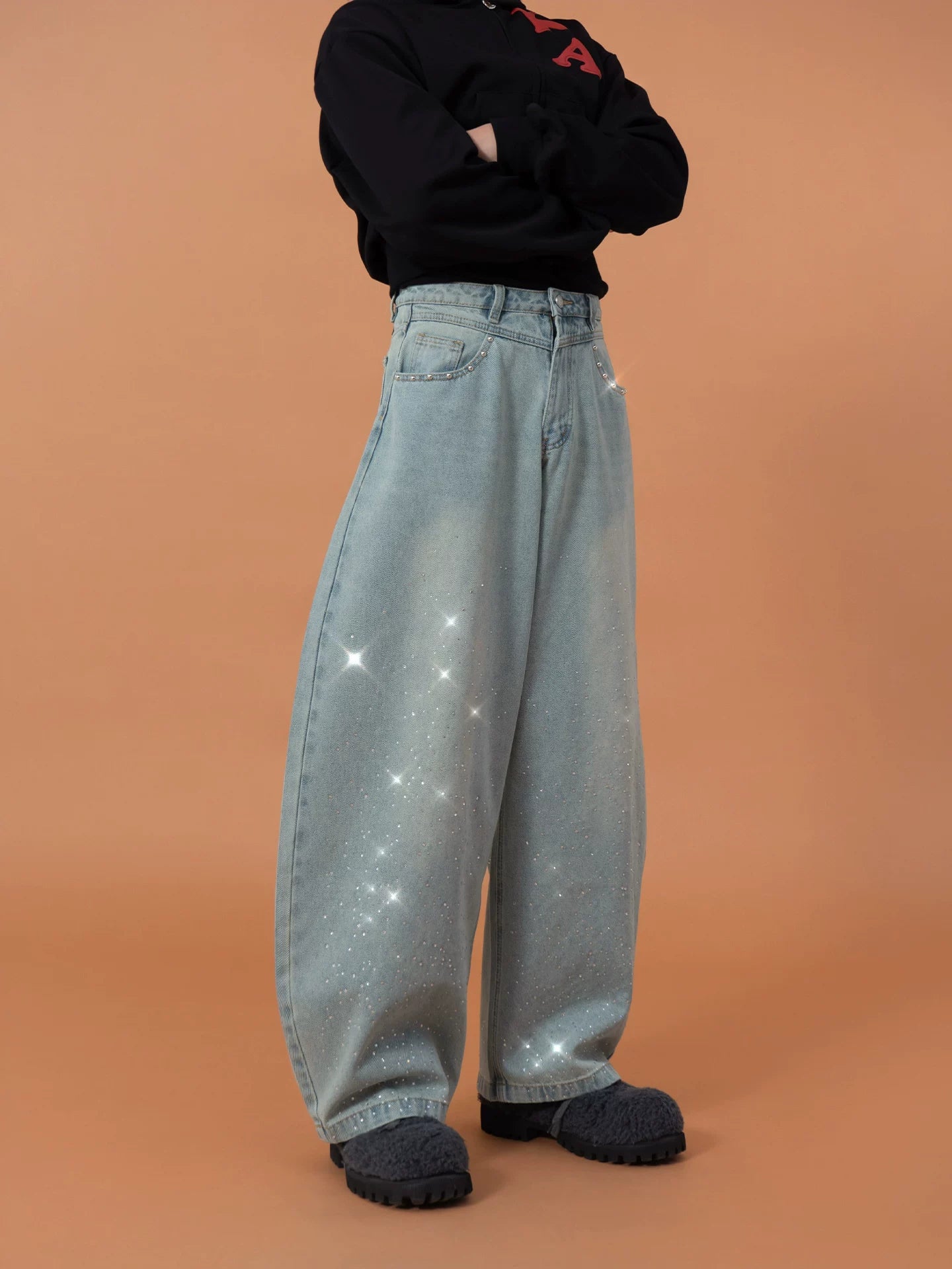 Men's Vintage Blue Riveted Sequin Jeans