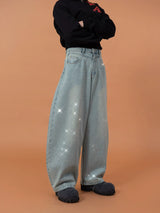Men's Vintage Blue Riveted Sequin Jeans